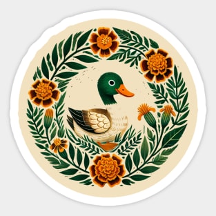 Mallard Duck Marigolds Sticker